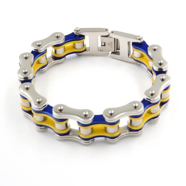 jewelry 16mm wide biker motorcycle link yellow blue silver color 316l stainless steel bracelet mens chain, Black
jewelry 16mm wide biker motorcycle link yellow blue silver color 316l stainless steel bracelet mens chain, Black