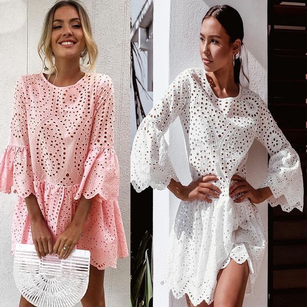 fashion summer openwork mini dress bohemian women's dresses 3 colors button lace round neck 3/4 sleeves ruffled dress women, Black;gray
fashion summer openwork mini dress bohemian women's dresses 3 colors button lace round neck 3/4 sleeves ruffled dress women, Black;gray