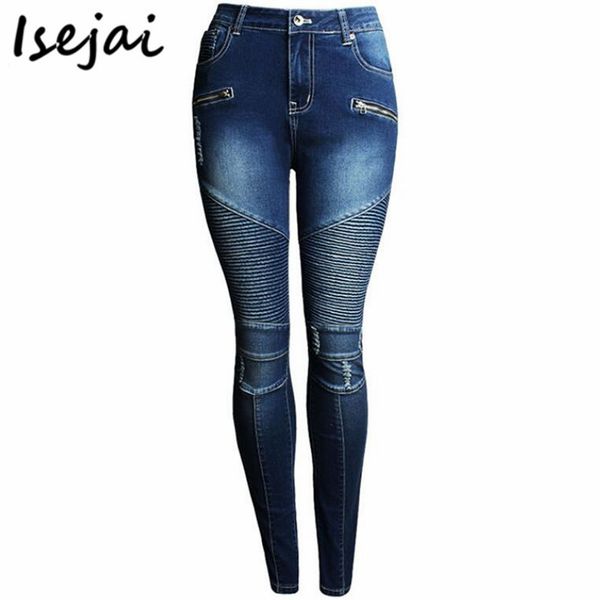 elasitc skinny moto & biker jeans woman slim denim pants trousers for women pencil jeans femme, Blue
