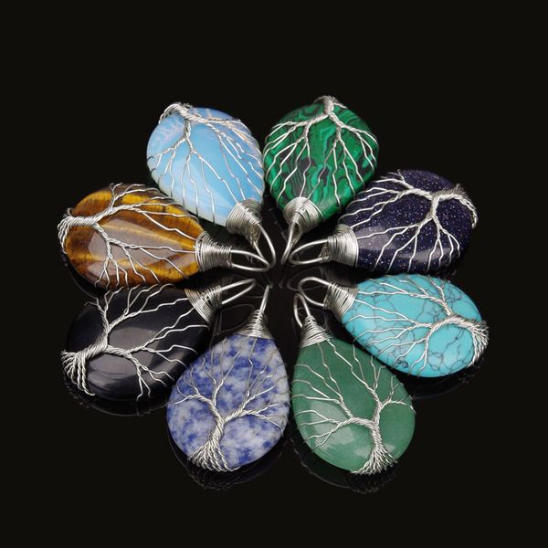 new tree of life lovers necklace jewelry men women natural stone water drop pendants with chain ing, Silver
new tree of life lovers necklace jewelry men women natural stone water drop pendants with chain ing, Silver