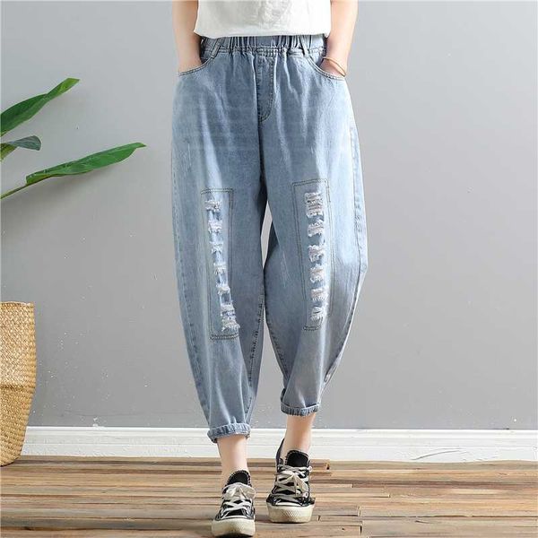 jeans women summer new artistic retro loose plus-size elastic waist female trousers solid color women casual harem pants, Blue
jeans women summer new artistic retro loose plus-size elastic waist female trousers solid color women casual harem pants, Blue