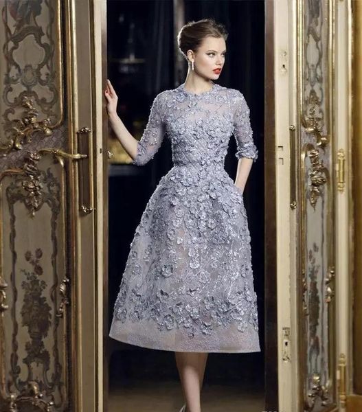 elie saab beautiful evening dresses applique lace a-line formal gowns 3/4 long sleeve tea length party gowns customized prom dress, Black;red
elie saab beautiful evening dresses applique lace a-line formal gowns 3/4 long sleeve tea length party gowns customized prom dress, Black;red
