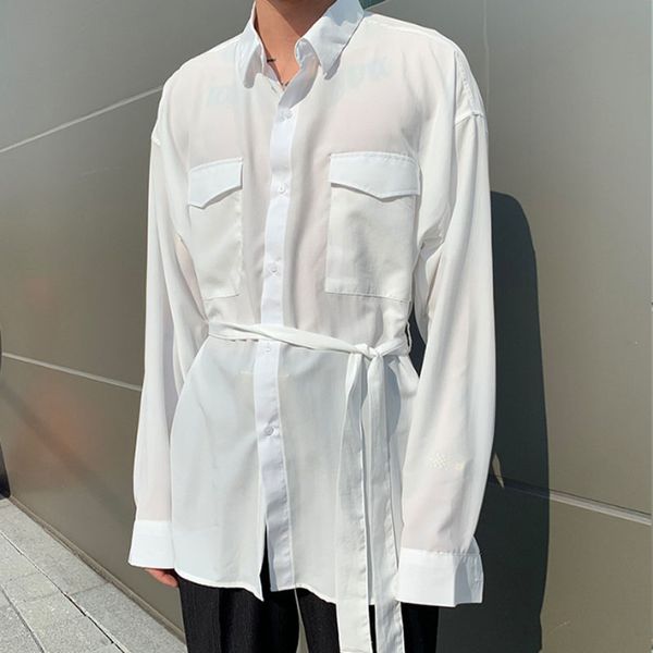 men belt casual long sleeve loose shirt male women korea japan streetwear fashion retro couple white shirts, White;black
men belt casual long sleeve loose shirt male women korea japan streetwear fashion retro couple white shirts, White;black