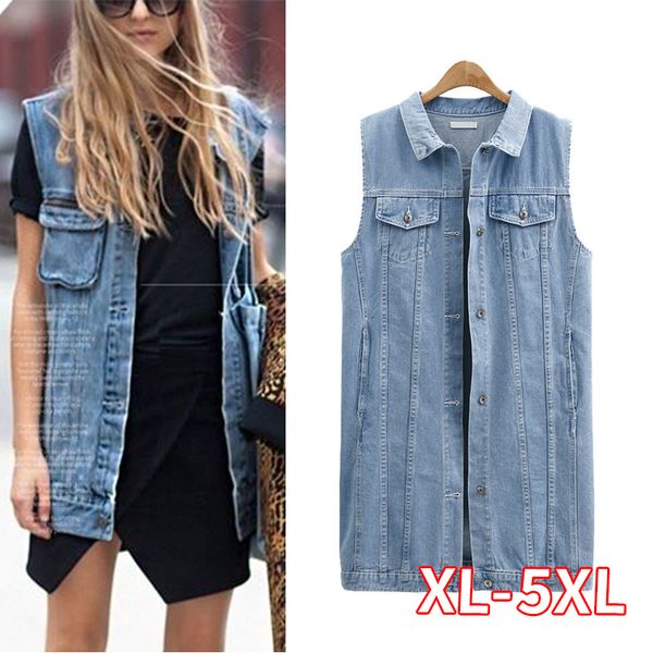 femme denim vests summer women turn-down collar casual coat sleeveless long denim vests veste large size 5xl sleeveless, Black;white
femme denim vests summer women turn-down collar casual coat sleeveless long denim vests veste large size 5xl sleeveless, Black;white