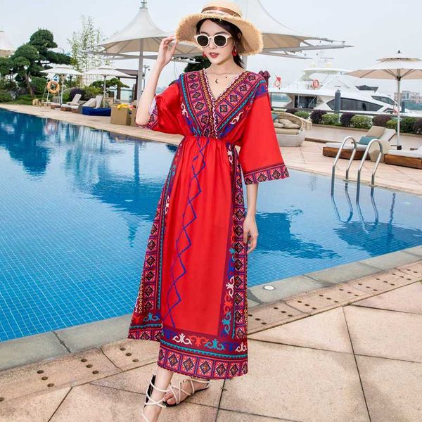 summer retro a-line dress ladies v-neck bohemian dress female new stitching printed long dreess summer robe, Black;gray
summer retro a-line dress ladies v-neck bohemian dress female new stitching printed long dreess summer robe, Black;gray