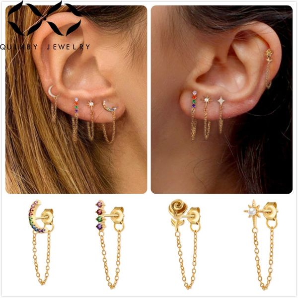 quinby 925 sterling silver earrings for women moon star flower earrings girl ear bone zircon brincos tassel chain sun earring q5, Golden;silver
quinby 925 sterling silver earrings for women moon star flower earrings girl ear bone zircon brincos tassel chain sun earring q5, Golden;silver