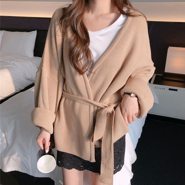 2019 new women vintage loose knitted cardigans v-neck bandage female open stitch sweater lace up knitwear outwear pull femme, White
2019 new women vintage loose knitted cardigans v-neck bandage female open stitch sweater lace up knitwear outwear pull femme, White