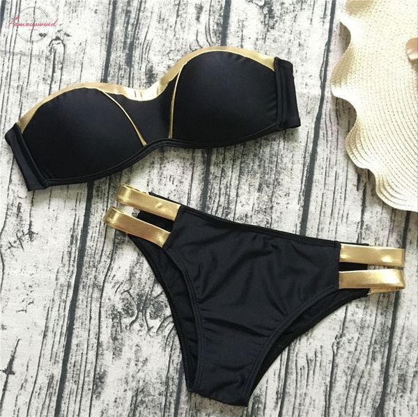 2020 gold stamping bikini set padded women swimsuit push up bandeau swimwear summer beachwear brazil bathing suit, White;black
2020 gold stamping bikini set padded women swimsuit push up bandeau swimwear summer beachwear brazil bathing suit, White;black