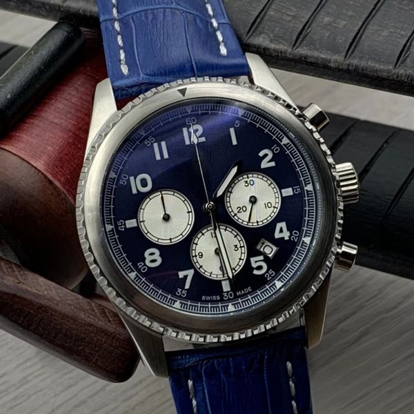 limited edition aviator 8 b01 quartz chronograph mens watches 46mm silver case blue dial luminous wristwatches with blue alligator strap, Slivery;brown
limited edition aviator 8 b01 quartz chronograph mens watches 46mm silver case blue dial luminous wristwatches with blue alligator strap, Slivery;brown