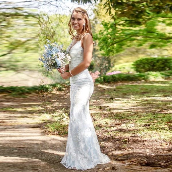 stilysh spaghetti straps v-neck mermaid wedding dresses 2019 lace bridal dress beach wedding gown backless vestido de noivo, White
stilysh spaghetti straps v-neck mermaid wedding dresses 2019 lace bridal dress beach wedding gown backless vestido de noivo, White