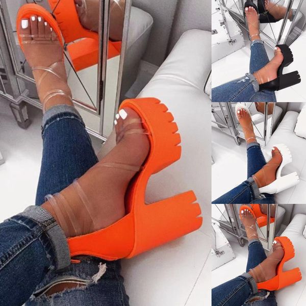 jelly sandals peep toe thick high heels women shoes clear narrow band platform transparent sandals plus size 37-43, Black 
jelly sandals peep toe thick high heels women shoes clear narrow band platform transparent sandals plus size 37-43, Black