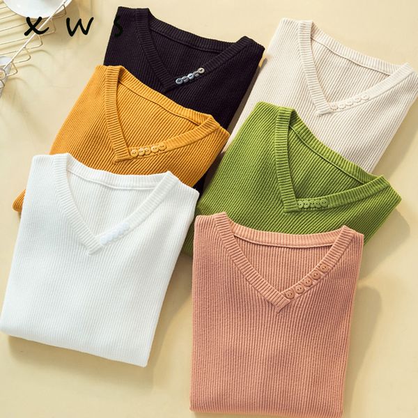 2019 basic v-neck solid autumn winter sweater pullover women female knitted sweater slim long sleeve badycon button, White;black
2019 basic v-neck solid autumn winter sweater pullover women female knitted sweater slim long sleeve badycon button, White;black