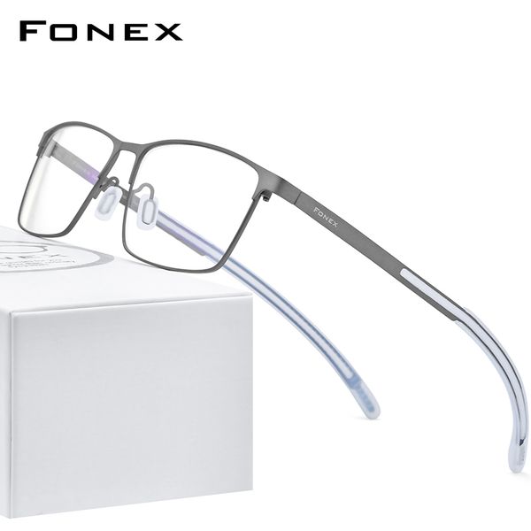 fonex pure titanium glasses frame men square myopia optical prescription eyeglass frame man 2020 antiskid silicone eyewear 8521, Black