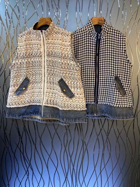 autumn early 2019 new female small stand collar houndstooth woven zipper sleeveless vest short coat 1009, Black;white
autumn early 2019 new female small stand collar houndstooth woven zipper sleeveless vest short coat 1009, Black;white