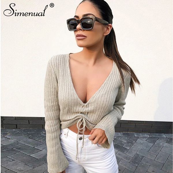 simenual drawstring v neck knitwear sweater 2019 autumn long sleeve pullovers jumper cropped solid casual fashion sweater ribbed, White;black
simenual drawstring v neck knitwear sweater 2019 autumn long sleeve pullovers jumper cropped solid casual fashion sweater ribbed, White;black
