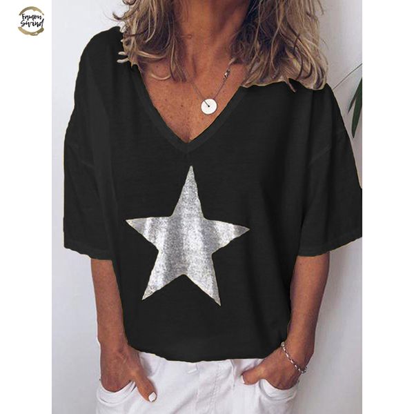 plus size s 5xl women v neck printed stars loose casual short sleeve t shirt ladies clothing bottoming tees, White
plus size s 5xl women v neck printed stars loose casual short sleeve t shirt ladies clothing bottoming tees, White