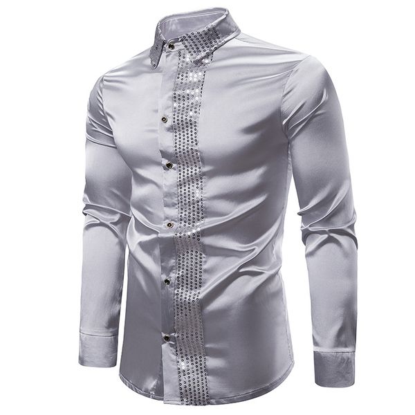 sliver silk satin shirt men 2020 fashion sequins shirt mens slim fit long sleeve dress shirts party business casual male, White;black
sliver silk satin shirt men 2020 fashion sequins shirt mens slim fit long sleeve dress shirts party business casual male, White;black