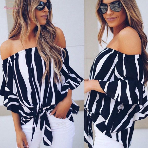 fashion womens summer striped shirts ladies off shoulder mid flare sleeve loose casual blouse cotton, White
fashion womens summer striped shirts ladies off shoulder mid flare sleeve loose casual blouse cotton, White