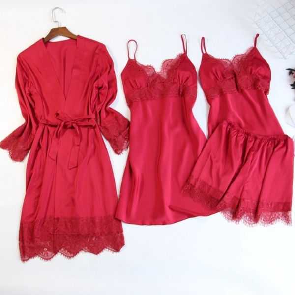 4 piece elegant pajamas set pyjama femme satin + robes lingerie sleepwear nightwear bridesmaid kimono homewear silk, Black;red
4 piece elegant pajamas set pyjama femme satin + robes lingerie sleepwear nightwear bridesmaid kimono homewear silk, Black;red