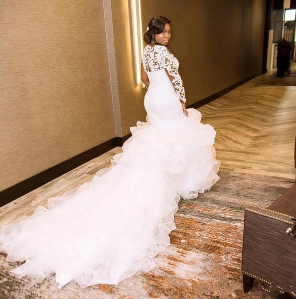 african mermaid wedding dress vestido novia backless applique gowns robes de mariée plus size bride wear, White
african mermaid wedding dress vestido novia backless applique gowns robes de mariée plus size bride wear, White