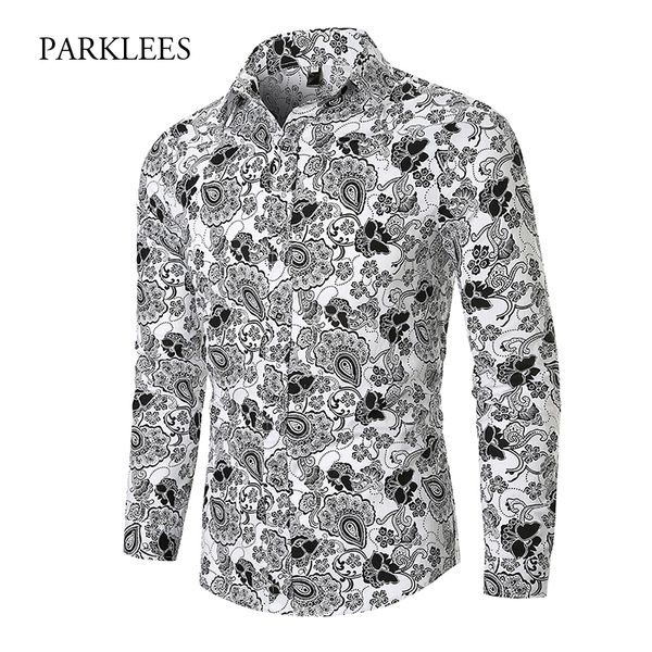 white paisley mens hawaiian shirts 2019 brand new long sleeve floral shirt men casual slim fit party club dress chemise homme, White;black
white paisley mens hawaiian shirts 2019 brand new long sleeve floral shirt men casual slim fit party club dress chemise homme, White;black