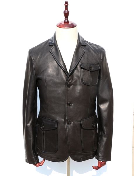 2019 men's litaly genuine leather suit smart casual slim fit goat skin three buckles leisure suit men leather jacket male, Black
2019 men's litaly genuine leather suit smart casual slim fit goat skin three buckles leisure suit men leather jacket male, Black
