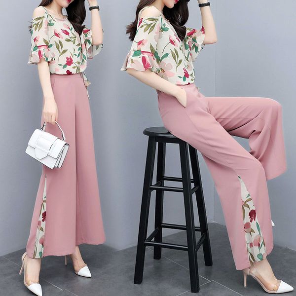a new kind of suit for 2019 korean temperament printed broad-legged pants two-piece suit, White
a new kind of suit for 2019 korean temperament printed broad-legged pants two-piece suit, White