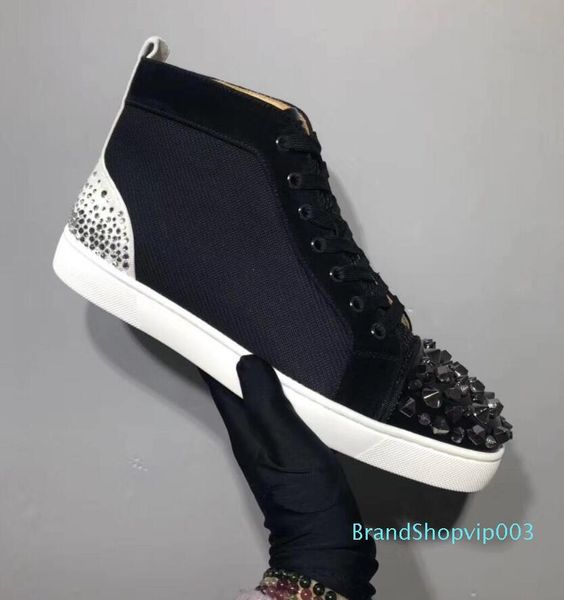 fashion red sole pik pik spikes luxurious louisflats red bottom sneakers shoes for women,men strass high wedding casual shoes, Black