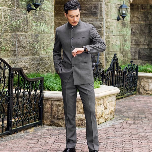 style men's stand collar suit jacket pants classic design groom gray wedding dress 2 pieces terno masculino, White;black
style men's stand collar suit jacket pants classic design groom gray wedding dress 2 pieces terno masculino, White;black