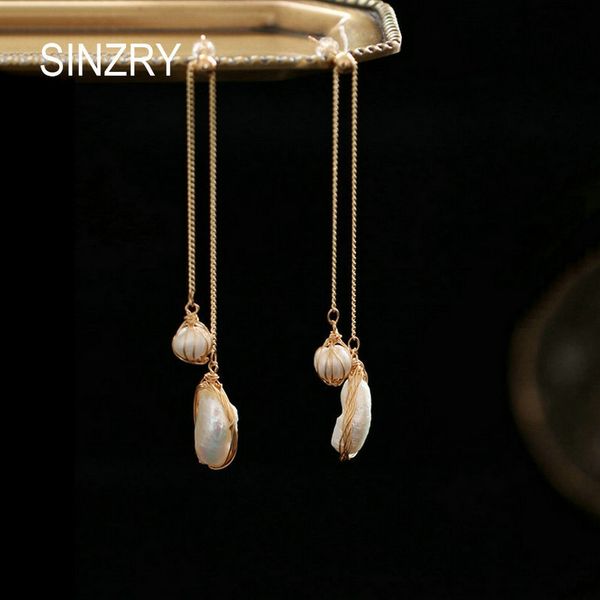 sinzry orignal handmade irregular natural fresh water pearl long drop earrings for women trendy sweety dangle earrings, Silver 
sinzry orignal handmade irregular natural fresh water pearl long drop earrings for women trendy sweety dangle earrings, Silver