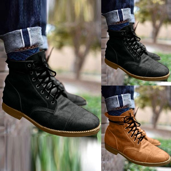 30#mens womens flats round toe low-heeled lace-up shoes western middle tube boots, Black
30#mens womens flats round toe low-heeled lace-up shoes western middle tube boots, Black