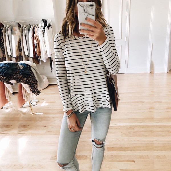 women ladies autumn causal striped long sleeve t-shirts ruffles slim pullover cotton clothes, White
women ladies autumn causal striped long sleeve t-shirts ruffles slim pullover cotton clothes, White