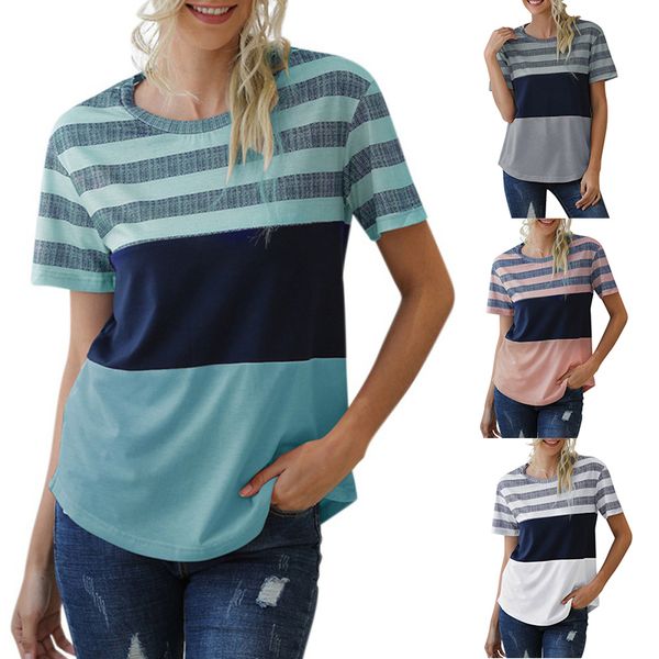 summer women's european and american cross-border explosions round neck stripes stitching contrast color casual t-shirta, White
summer women's european and american cross-border explosions round neck stripes stitching contrast color casual t-shirta, White