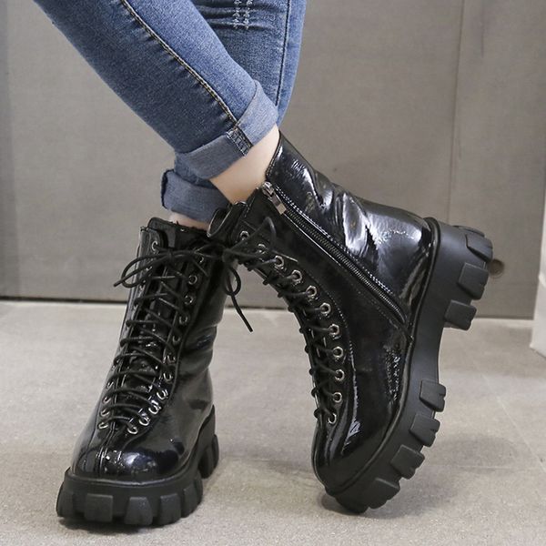 rimocy black patent leather ankle boots for women fashion cross tied chunky platform boots woman waterproof wedges shoes female
rimocy black patent leather ankle boots for women fashion cross tied chunky platform boots woman waterproof wedges shoes female
