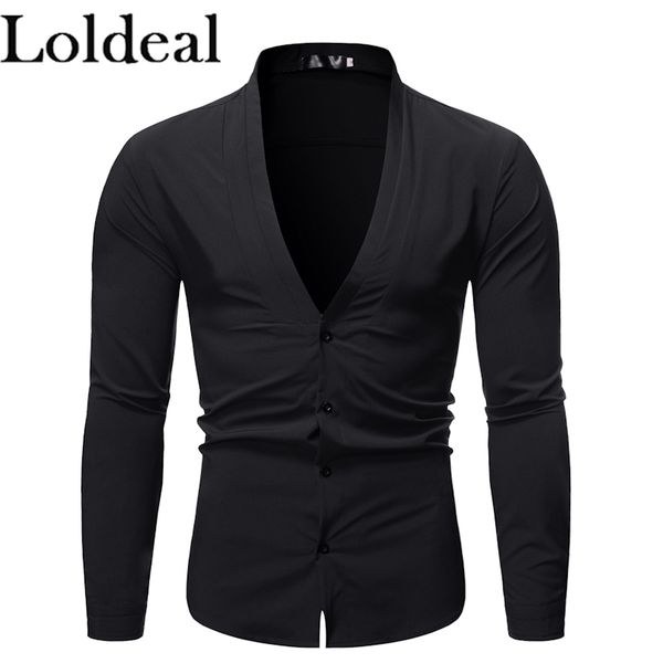 men's casual shirts loldeal men fashion is versatile with solid color deep v-neck shirt long-sleeve button-down, White;black
men's casual shirts loldeal men fashion is versatile with solid color deep v-neck shirt long-sleeve button-down, White;black