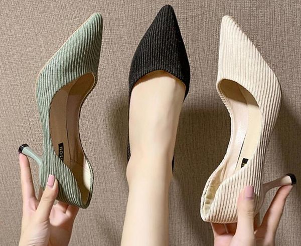 high heels women's stiletto 2020 spring fashion pointy shallow women's shoes knitted one-piece shoes, Black