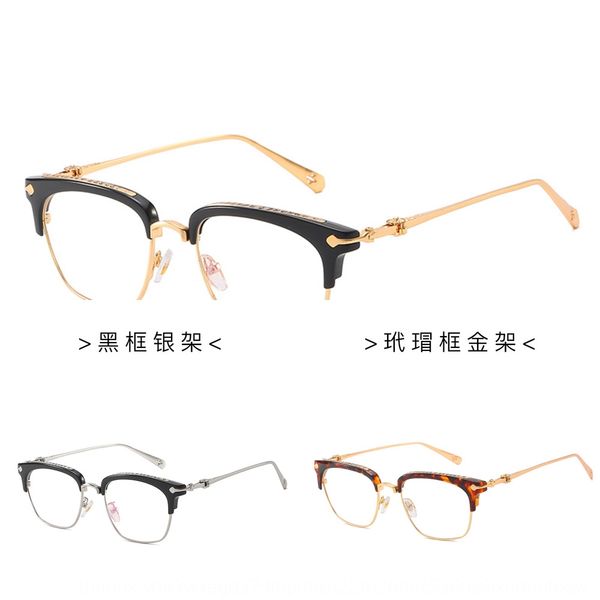 tr90 half frame glasses frame men's and women's eyebrow sanskrit plain glasses, Silver