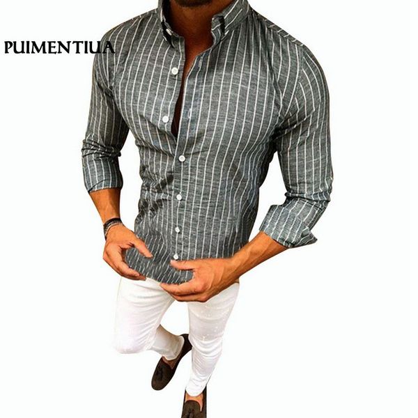 puimentiua fashion men striped single breasted shirts turn-down collar long sleeve casual shirt slim basic camicia uomo, White;black
puimentiua fashion men striped single breasted shirts turn-down collar long sleeve casual shirt slim basic camicia uomo, White;black