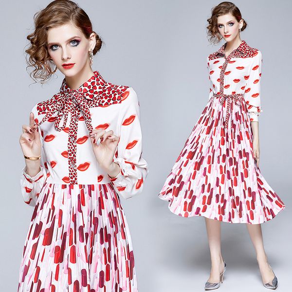 european station autumn new celebrity long sleeve print thin pleated skirt fashion dress, Black;gray
european station autumn new celebrity long sleeve print thin pleated skirt fashion dress, Black;gray