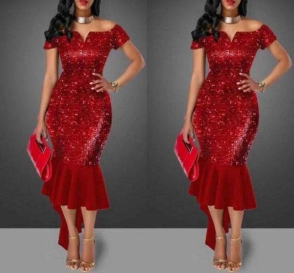 Shinning Red Sequined Prom Dresses Off Shoulder Short Sleeve Tea Length Cocktail Party Dress Sparkly Bling Bling Mermaid Hi Lo Evening Gowns
Shinning Red Sequined Prom Dresses Off Shoulder Short Sleeve Tea Length Cocktail Party Dress Sparkly Bling Bling Mermaid Hi Lo Evening Gowns