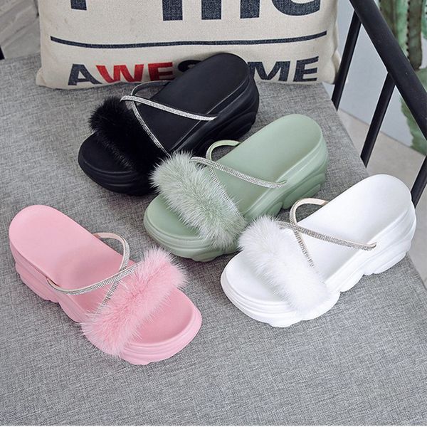 fur slides transparent elevated shoes women creepers wegdes over high heels slippers solid crystal cross band platform sandalias, Black
fur slides transparent elevated shoes women creepers wegdes over high heels slippers solid crystal cross band platform sandalias, Black