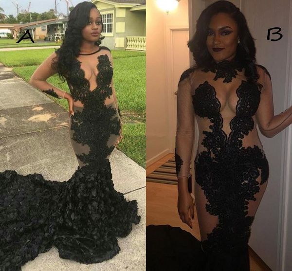 2021 long sleeves mermaid prom dresses sheer neck illusion flowers plus size african women evening gowns party dresses robes de soiree, Black
2021 long sleeves mermaid prom dresses sheer neck illusion flowers plus size african women evening gowns party dresses robes de soiree, Black