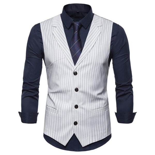 csbc-9703 new men's casual fashion suit collar striped british style cardigan single breasted suit vest, Black;white
csbc-9703 new men's casual fashion suit collar striped british style cardigan single breasted suit vest, Black;white