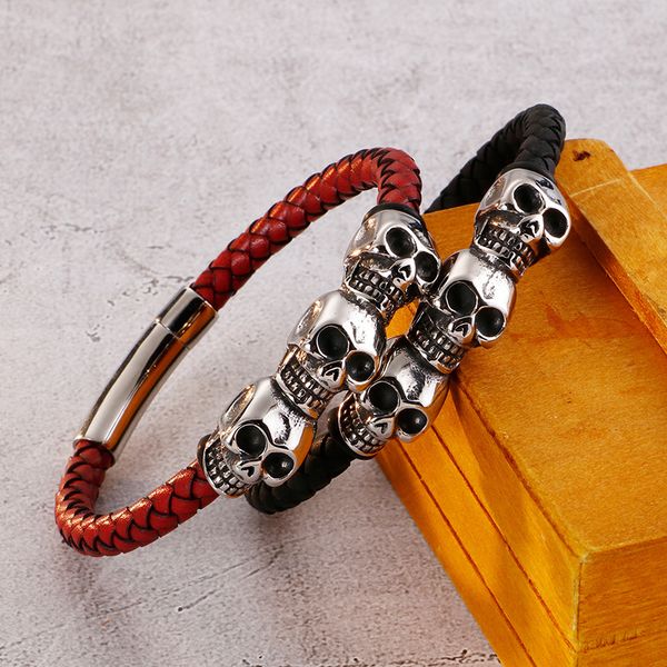 new skull jewelry titanium steel punk rock leather bracelet 316 stainless steel male leather bracelet, Black
new skull jewelry titanium steel punk rock leather bracelet 316 stainless steel male leather bracelet, Black