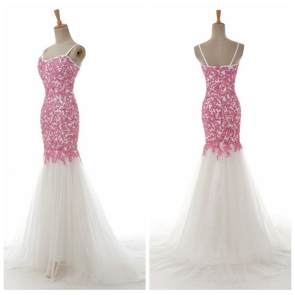 2019 spaghetti mermaid prom dresses lace appliques slim beaded long tulle sweep train long special occasion party gowns beaded, Black
2019 spaghetti mermaid prom dresses lace appliques slim beaded long tulle sweep train long special occasion party gowns beaded, Black