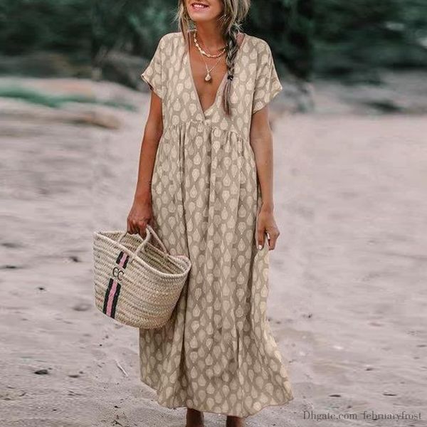 februaryfrost summer dress elegant v-neck floral print long dress women short sleeve loose beach dresses plus size vestido 5xl, Black;gray
februaryfrost summer dress elegant v-neck floral print long dress women short sleeve loose beach dresses plus size vestido 5xl, Black;gray