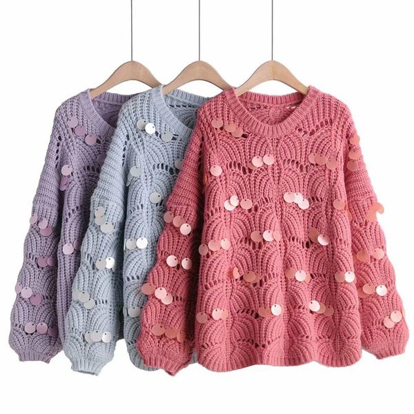 fashion women knitted sweater pullovers long sleeved sequined sweater hollow out loose jumper, White;black
fashion women knitted sweater pullovers long sleeved sequined sweater hollow out loose jumper, White;black