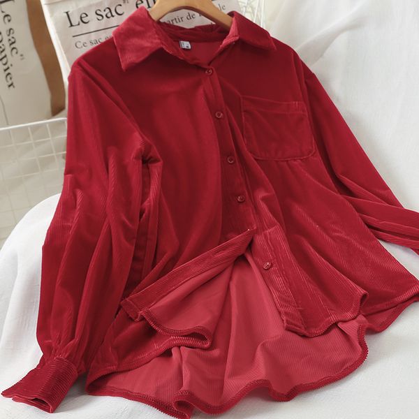 women winter spring vintage corduroy blouse casual korean style streetwear solid loose basic warm outwear red black shirt, White
women winter spring vintage corduroy blouse casual korean style streetwear solid loose basic warm outwear red black shirt, White