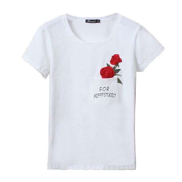 women's t-shirt short sleeve 2020 summer new stereo pocket embroidery rose printing t shirt female, White
women's t-shirt short sleeve 2020 summer new stereo pocket embroidery rose printing t shirt female, White