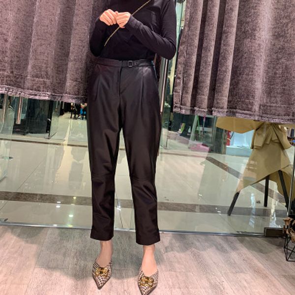 women new fashion genuine real sheep leather pants, Black;white
women new fashion genuine real sheep leather pants, Black;white